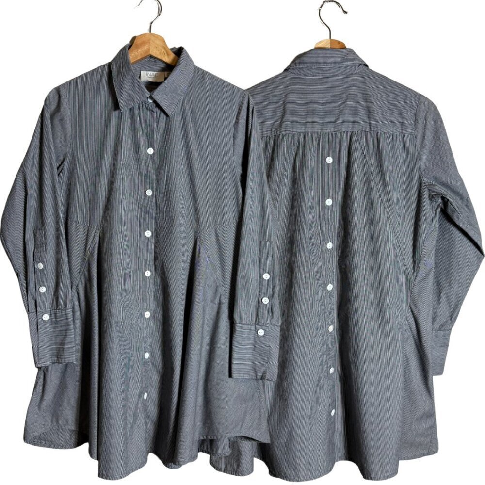 INAE Collection Poplin Woven Long Sleeve Striped Shirt Dress Women's XS Black